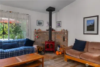 Cozy wood burning stove in the corner!