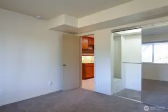Downstairs bedroom closet with built in cabinets