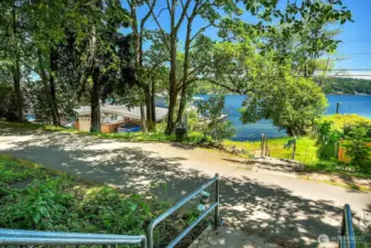 Burke-Gilman Trail access from the bottom of the stairs.