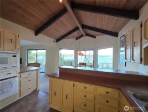 kitchen looking toward dining room and view of Hood Canal
