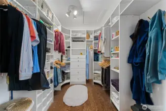 spacious primary walk-in closet