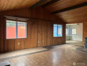 Living room with wood paneling