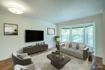 Virtually staged living room showing possible layout