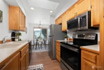 Kitchen with skylight.  Plenty of cabinet and counter space.