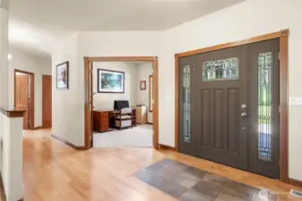 French doors open into the home office.