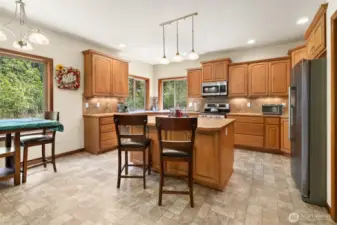 Perfect for both home entertaining or an intimate family meal, the Kitchen has everything: island counter with eating bar, stainless appliances, plenty of cabinetry, walk-in pantry.