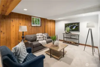 Basement with new carpet and flooring