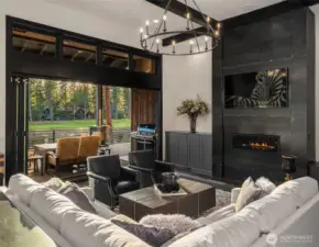 Luxurious interiors, including 7 tvs, surround sound and a gorgeous gas fireplace