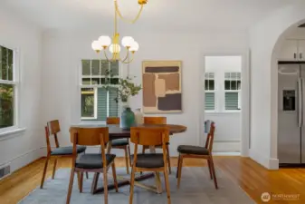 Dining room with sunroom entry to the right