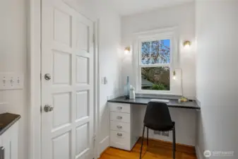 Office desk overlooking the peaceful yard