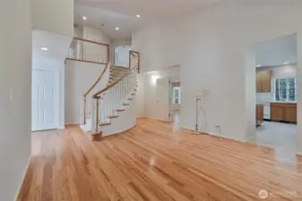Dramatic stairway to upper level