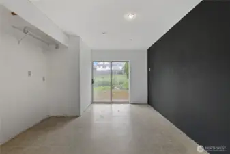 Closet area and slider leading to the back yard