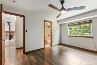 Primary bedroom with access to hall bath