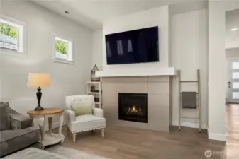 Classic interior fireplace creates a cozy environment to relax or entertain.