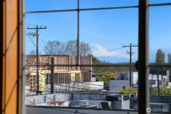 View of Mt. Rainier from the upstairs bedroom window.