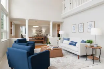 From this gracious gathering space, you'll enjoy ever-changing views of Lincoln Park’s towering trees and peaceful green canopy, with enchanting peekaboo glimpses of Puget Sound and the distant Olympic Mountains beyond.