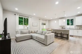 View of great room area that leads to back yard space