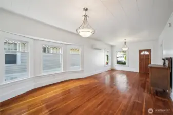 Difficult to see but this bump out but it offers better space & flow to the floor plan and natural light to the living space.