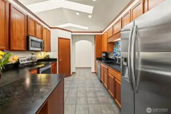 There's a walk in pantry and all of the stainless appliances stay with the home.