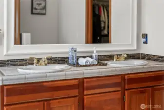 Dual vanity with beautiful work.