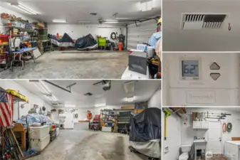 The 3 car garage is unique! The third (end) bay is fully insulated, has its own thermostatically controlled forced air heat, and a half bath!! It's walled off from the first two garage bays and also separated by a door inbetween. The back yard can also be accessed from here.