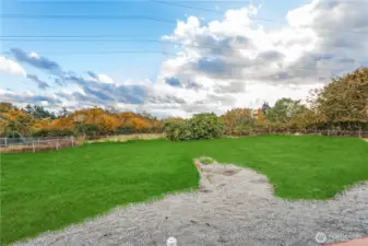 Backyard, photo edited to show potential with lawn