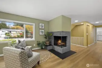 Enjoy not one, but two unique corner fireplaces, one on the main floor and one downstairs.