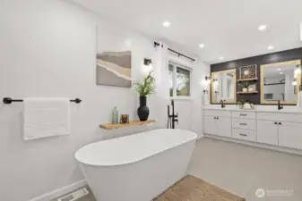 A modern double vanity with plenty of storage.