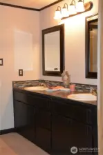 Primary double sinks separate from soak tub, shower & toilet~
