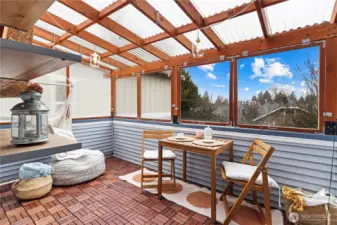 Isn't this lovely?? The 'windows' open for spring/summer/fall sunshine & breeze - imagine morning coffee or afternoon tea?