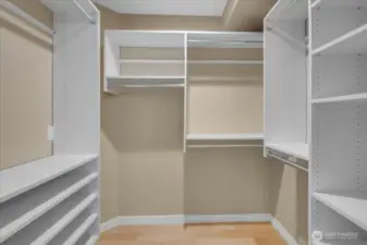 Newer Walk-in Custom Closet space in Primary Suite