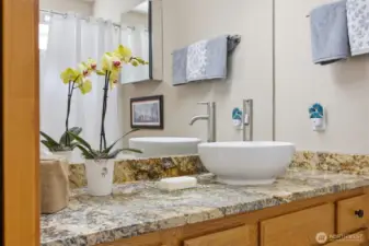 Another view of the gorgeous vanity in the primary bathroom.