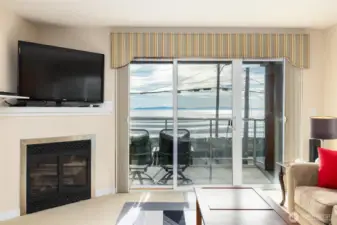 Looking out the sliding glass doors to the oversized lanai and the famed Birch Bay beyond.