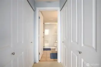 Double closets in the primary suite offer plenty of space for all your suits - your work suits and bathing suits.