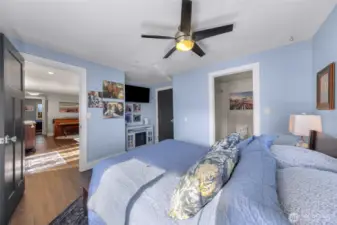 Newly remodeled primary bathroom suite to the right
