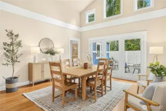 Clerestory windows and impressive vaulted ceilings bring southern light into the home and main living spaces. The entire home is heated and cooled by an updated ducted heat pump system.