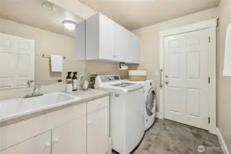 Well-located laundry and utility sink with convenient access to the attached garage.
