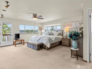 We Made it, welcome to the Primary Room that also has its own Private Deck, to Enjoy the Sunsets, Quiet Time, Reading or Tea.