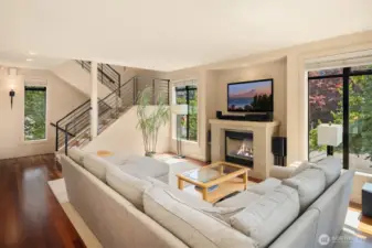 Leading up the sleek staircase, you reach the main living area.