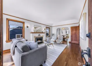 Living room flows into full size dining room.