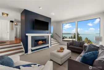 To the right of the front door, you'll find a sunk in living room