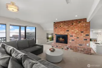 Beautiful wood fireplace and brick mantle