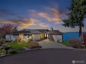 Twilight views of the front of the