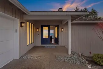 Twilight views of the entryway
