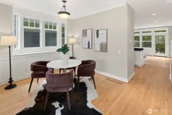 Bright and elegant, this formal dining space is ideal for hosting dinner parties or enjoying a quiet evening meal in style.