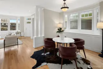 The perfect perch for dinner with friends or a quiet night in—this flexible dining space connects beautifully to both kitchen and living areas.