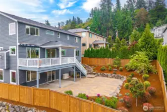 Professionally paved backyard with full fencing & irrigation system