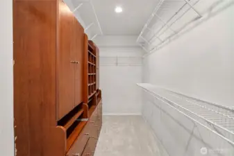 Primary Bedroom walk-in closet with Built-in organizer.