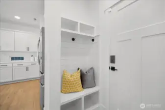 Mudroom with Built-In Storage Near Garage Ideal for Coats, Backpacks, and Shoes
