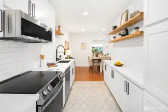 Hign end wall tile from TileBar, plus recessed lighting was added.